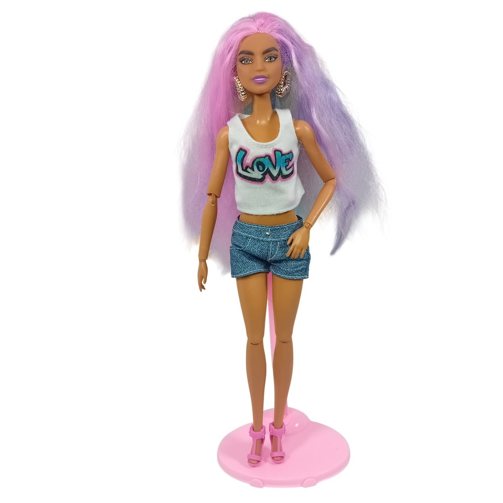 2020 Mattel Barbie Extra 5 1st Wave Fashion Doll Pastel Rainbow Restyled Hair AA